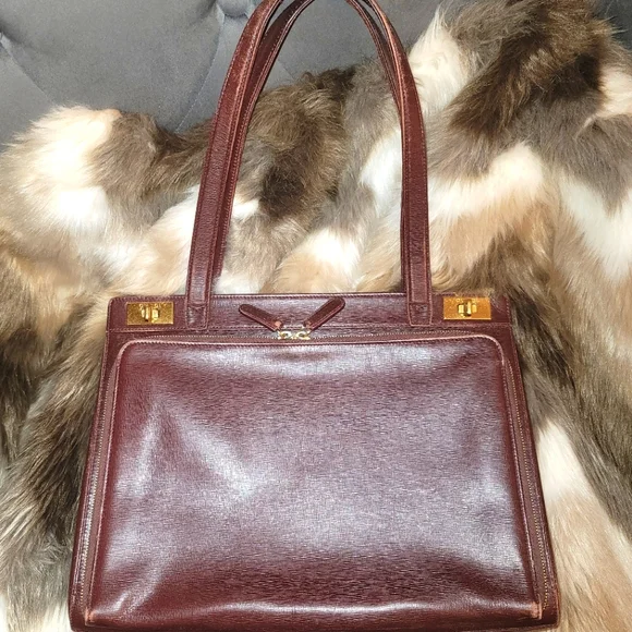Gucci Burgundy Leather Twist Lock Satchel Handbag Vintage Authentic Rare - Picture 1 of 15